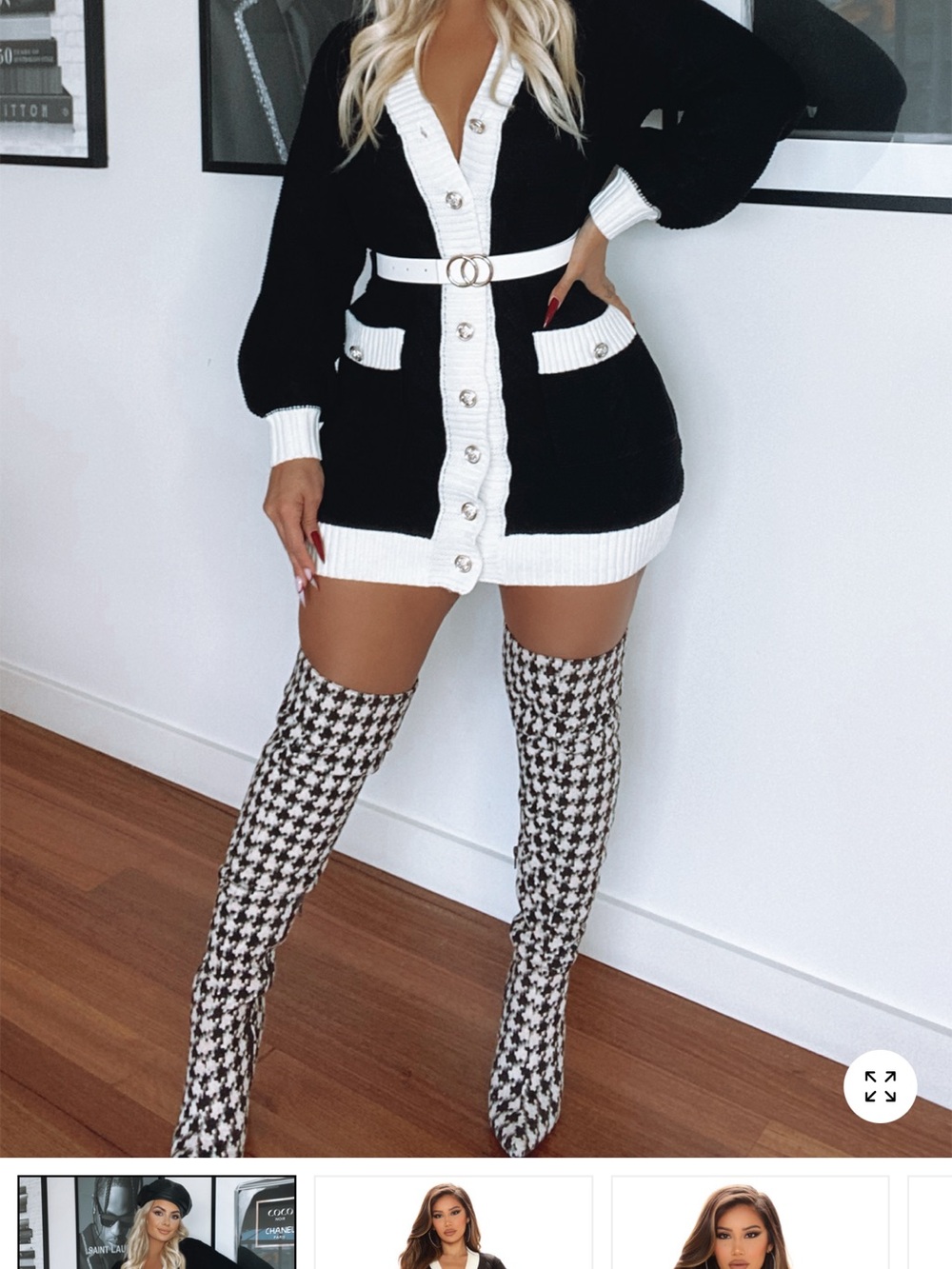 Fashion Nova Black and White Contrast Belted Cardigan Dress